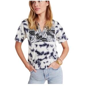 Anthropologie Tiny Tie Dye Sequin Embellished Tee Purple  White XS 71907T EUC